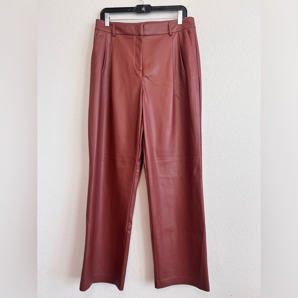 House of Harlow 1960 Nutmeg Brown Faux Leather Straight Leg Trousers Size 10